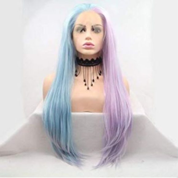 Mermaid 2 Tone Pink/Blue Synthetic Lace Front Wig main image 2